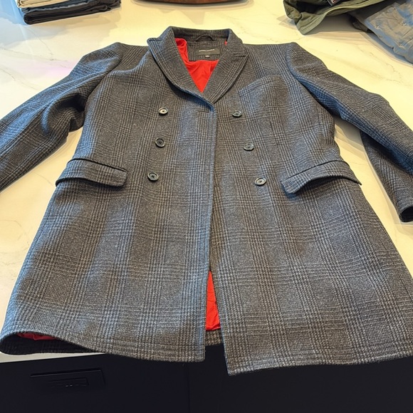 Wool Top Coat. Charcoal Check Pattern. Like New. Barely worn. - Picture 1 of 4
